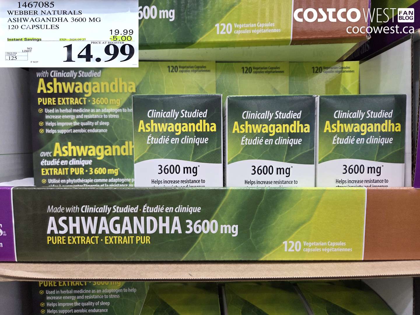 1467085 WEBBER NATURALS ASHWAGANDHA 3600 MG 120 CAPSULES ($5.00 INSTANT SAVINGS EXPIRES ON 2026-09-27) $14.99