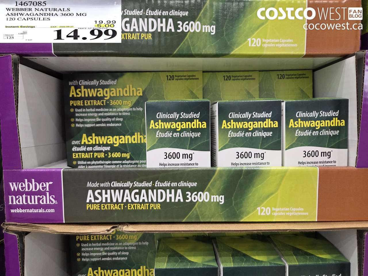 1467085 WEBBER NATURALS ASHWAGANDHA 3600 MG 120 CAPSULES ($5.00 INSTANT SAVINGS EXPIRES ON 2026-09-27) $14.99