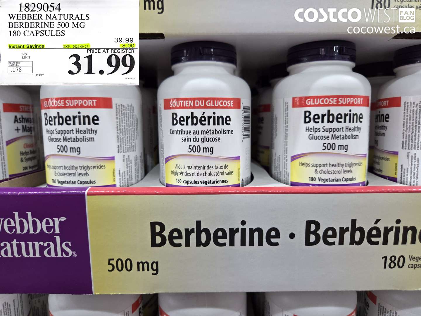 1829054 WEBBER NATURALS BERBERINE 500 MG 180 CAPSULES ($8.00 INSTANT SAVINGS EXPIRES ON 2026-09-27) $31.99