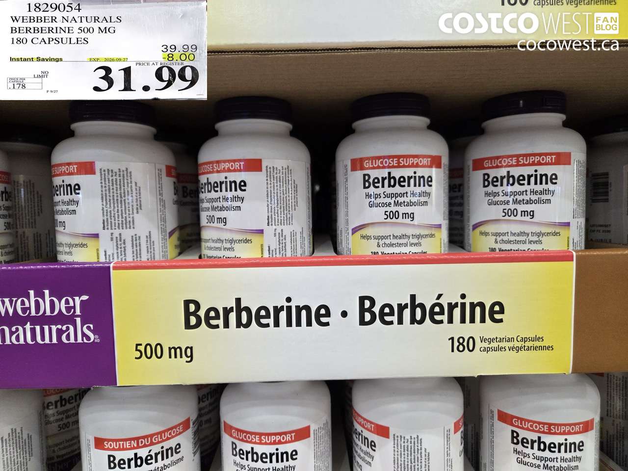 1829054 WEBBER NATURALS BERBERINE 500 MG 180 CAPSULES ($8.00 INSTANT SAVINGS EXPIRES ON 2026-09-27) $31.99