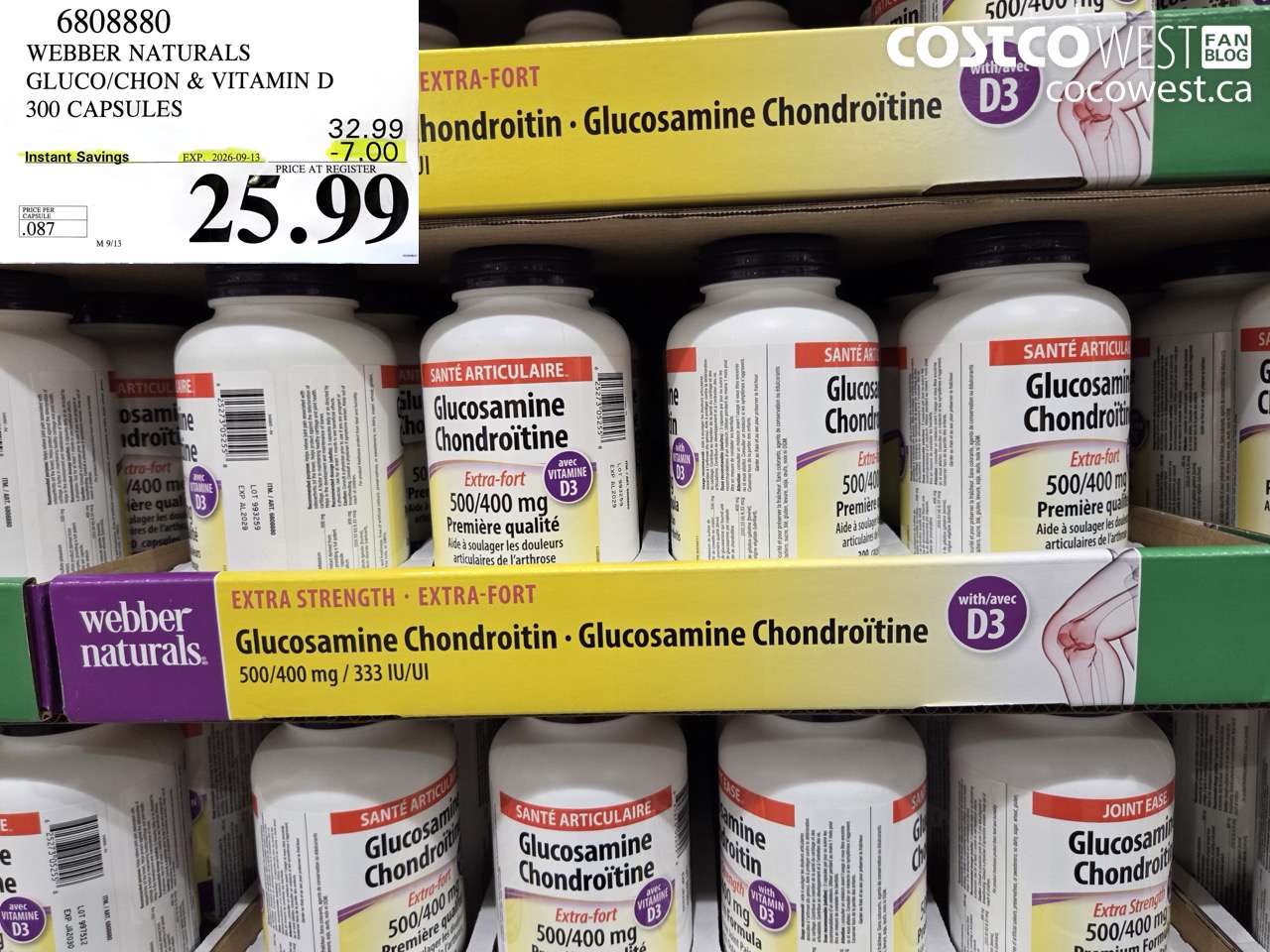 6808880 WEBBER NATURALS GLUCO/CHON & VITAMIN D 300 CAPSULES ($7.00 INSTANT SAVINGS EXPIRES ON 2026-09-13) $25.99