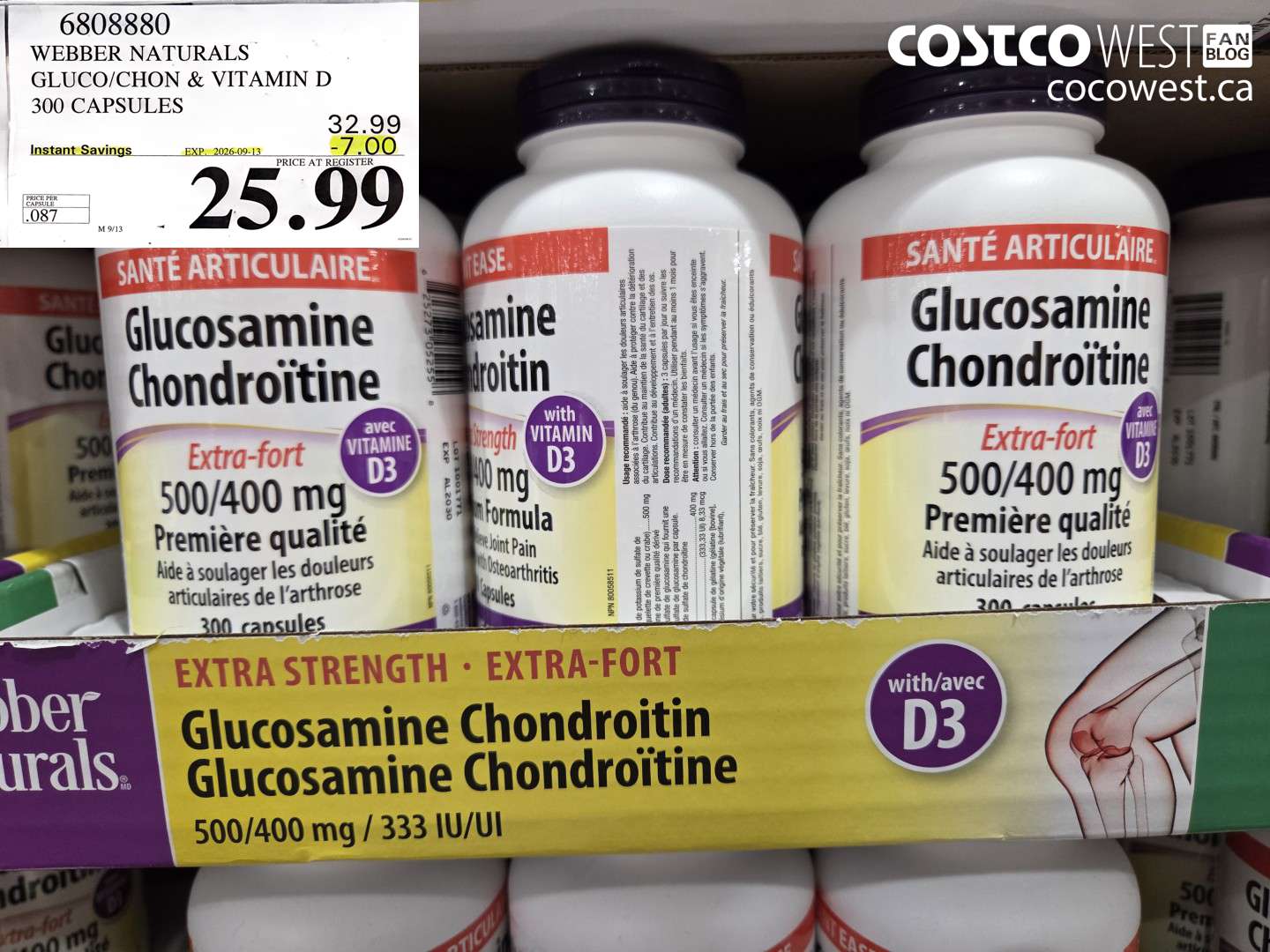 6808880 WEBBER NATURALS GLUCO/CHON & VITAMIN D 300 CAPSULES ($7.00 INSTANT SAVINGS EXPIRES ON 2026-09-13) $25.99