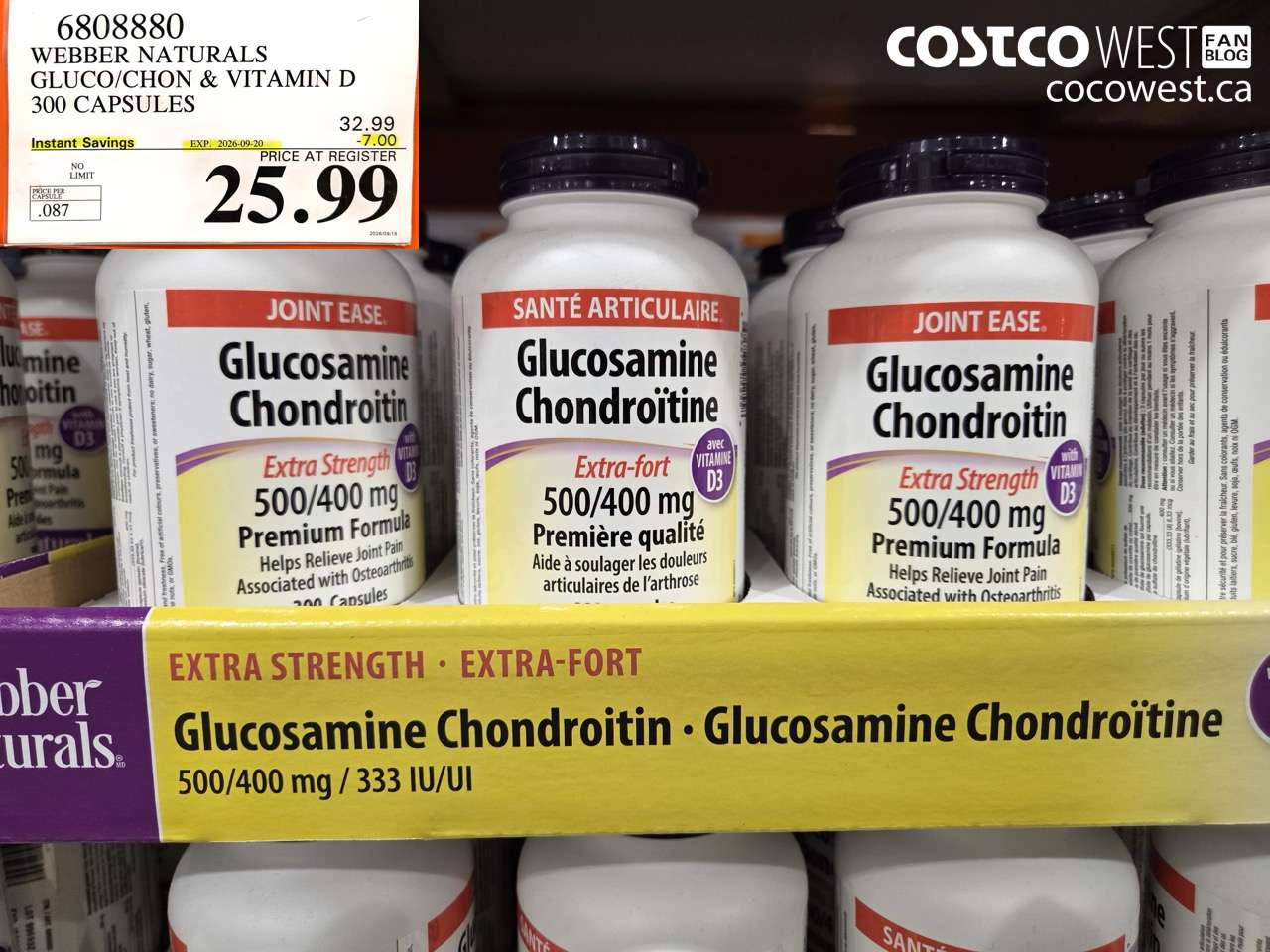6808880 WEBBER NATURALS GLUCO/CHON & VITAMIN D 300 CAPSULES ($7.00 INSTANT SAVINGS EXPIRES ON 2026-09-20) $25.99
