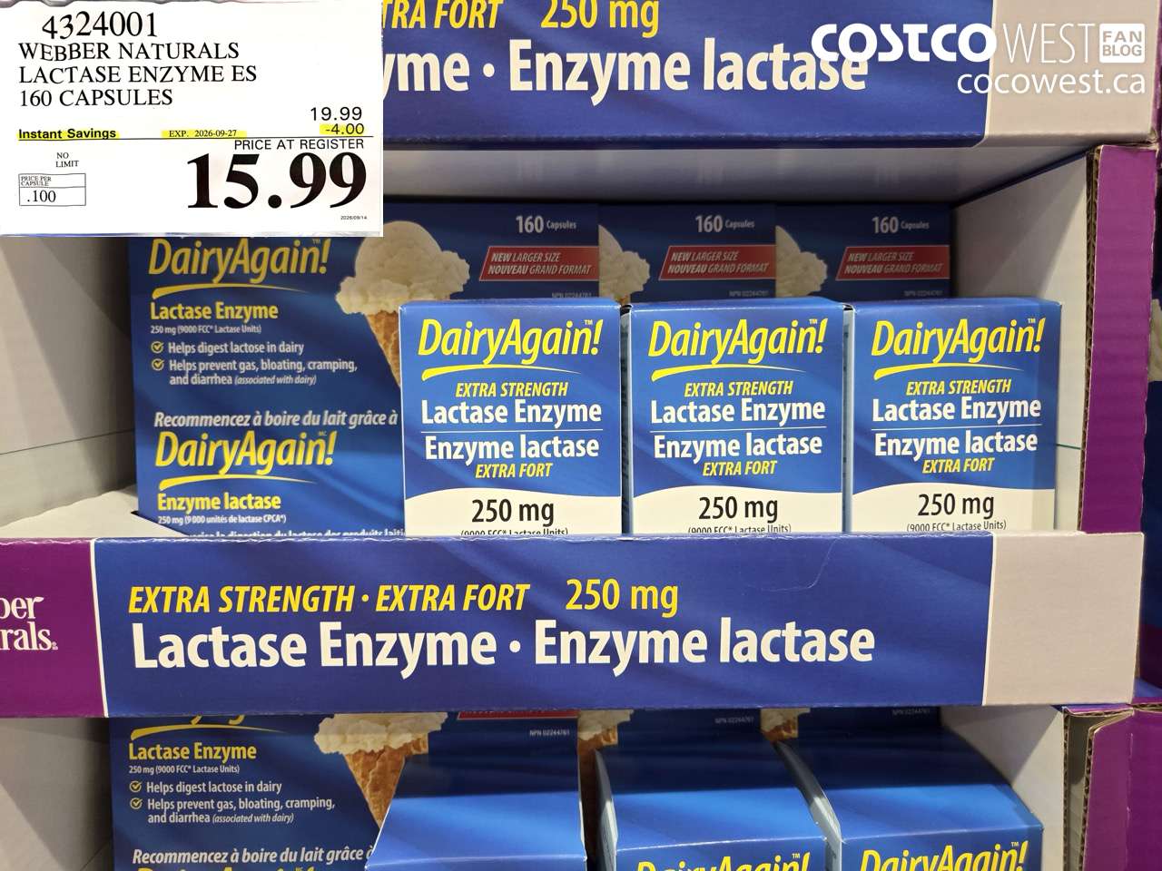 4324001 WEBBER NATURALS LACTASE ENZYME ES 160 CAPSULES ($4.00 INSTANT SAVINGS EXPIRES ON 2026-09-27) $15.99