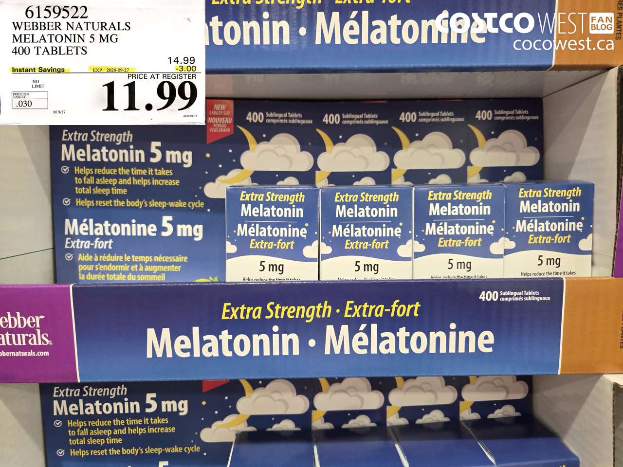 6159522 WEBBER NATURALS MELATONIN 5 MG 400 TABLETS ($3.00 INSTANT SAVINGS EXPIRES ON 2026-09-27) $11.99