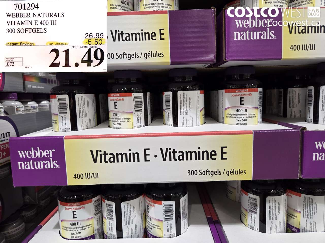 701294 WEBBER NATURALS VITAMIN E 400 IU 300 SOFTGELS ($5.50 INSTANT SAVINGS EXPIRES ON 2026-09-13) $21.49