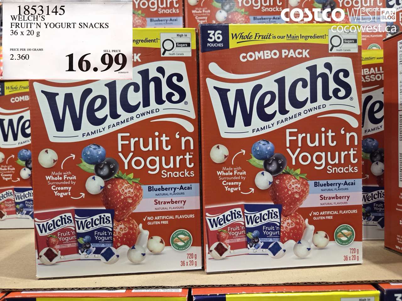 1853145 WELCH'S FRUIT'N YOGURT SNACKS 36 X 20 G $16.99