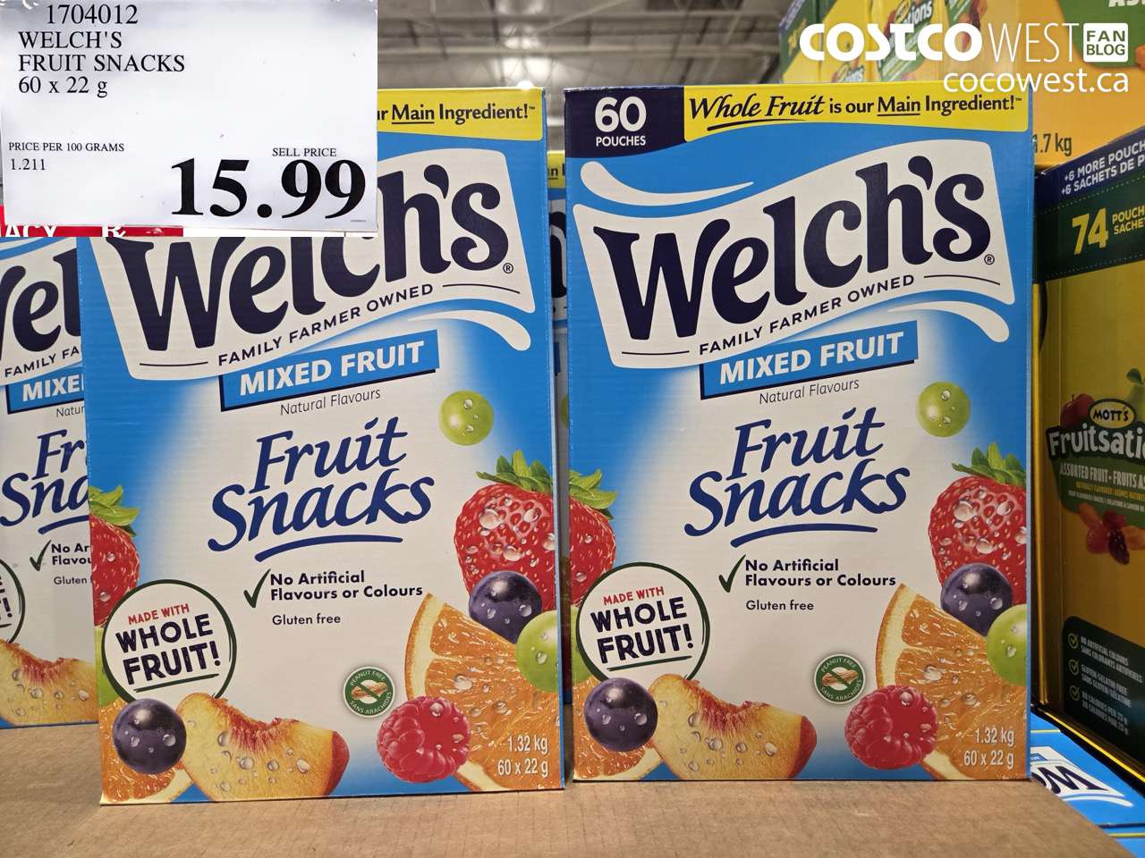 1704012 WELCH'S FRUIT SNACKS 60 X 22 G $15.99