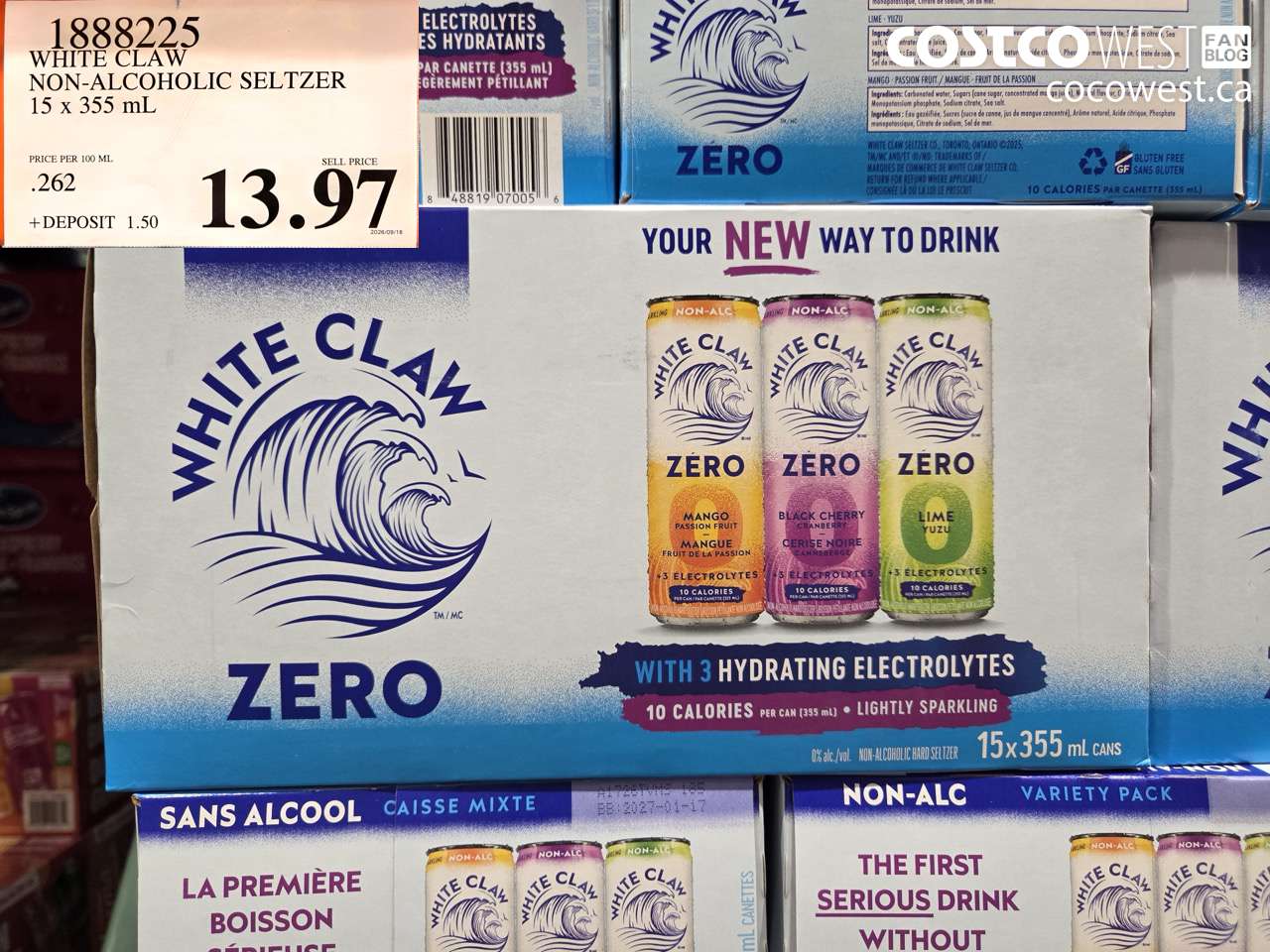1888225 WHITE CLAW NON-ALCOHOLIC SELTZER 15 X 355 ML $13.97