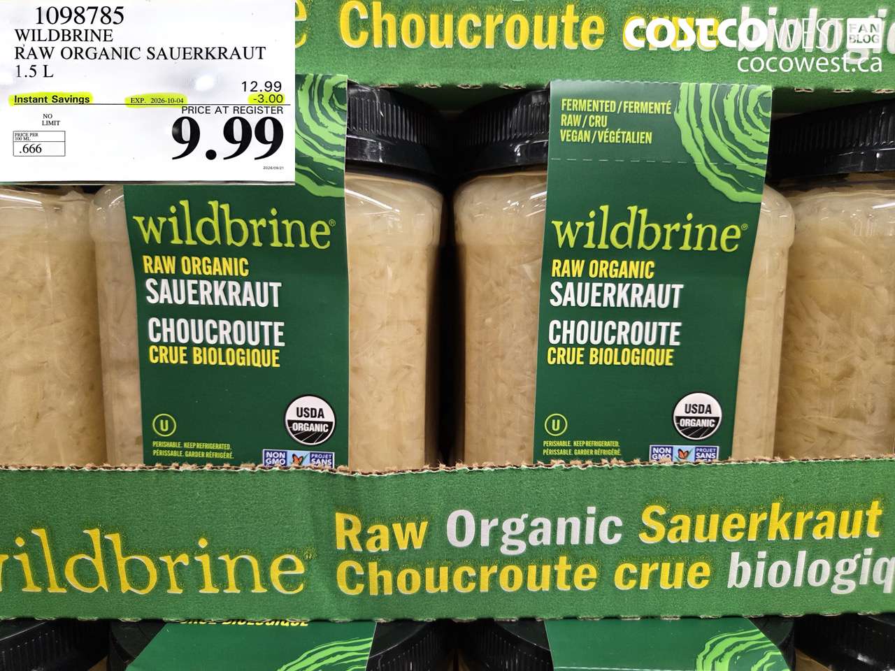 1098785 WILDBRINE RAW ORGANIC SAUERKRAUT 1.5 L ($3.00 INSTANT SAVINGS EXPIRES ON 2026-10-04) $9.99