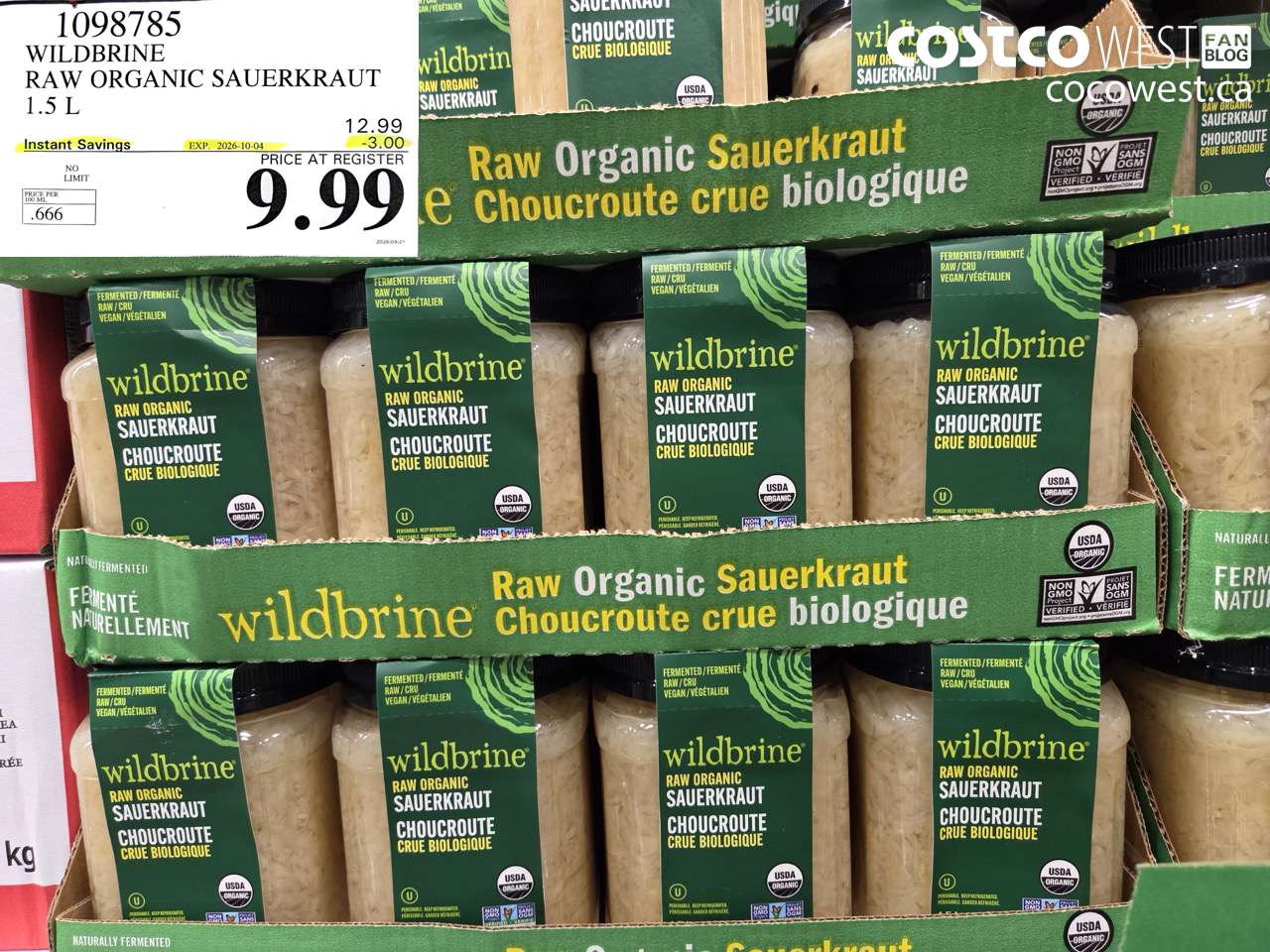 1098785 WILDBRINE RAW ORGANIC SAUERKRAUT 1.5 L ($3.00 INSTANT SAVINGS EXPIRES ON 2026-10-04) $9.99