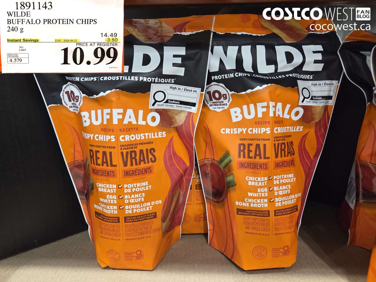 1891143 WILDE BUFFALO PROTEIN CHIPS 240 G ($3.50 INSTANT SAVINGS EXPIRES ON 2026-09-22) $10.99