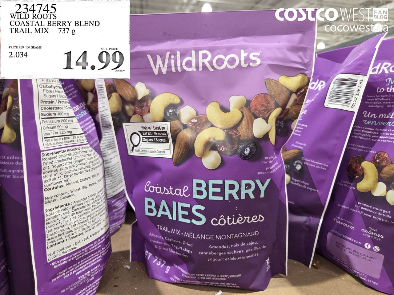 234745 WILD ROOTS COASTAL BERRY BLEND TRAIL MIX 737 G $14.99