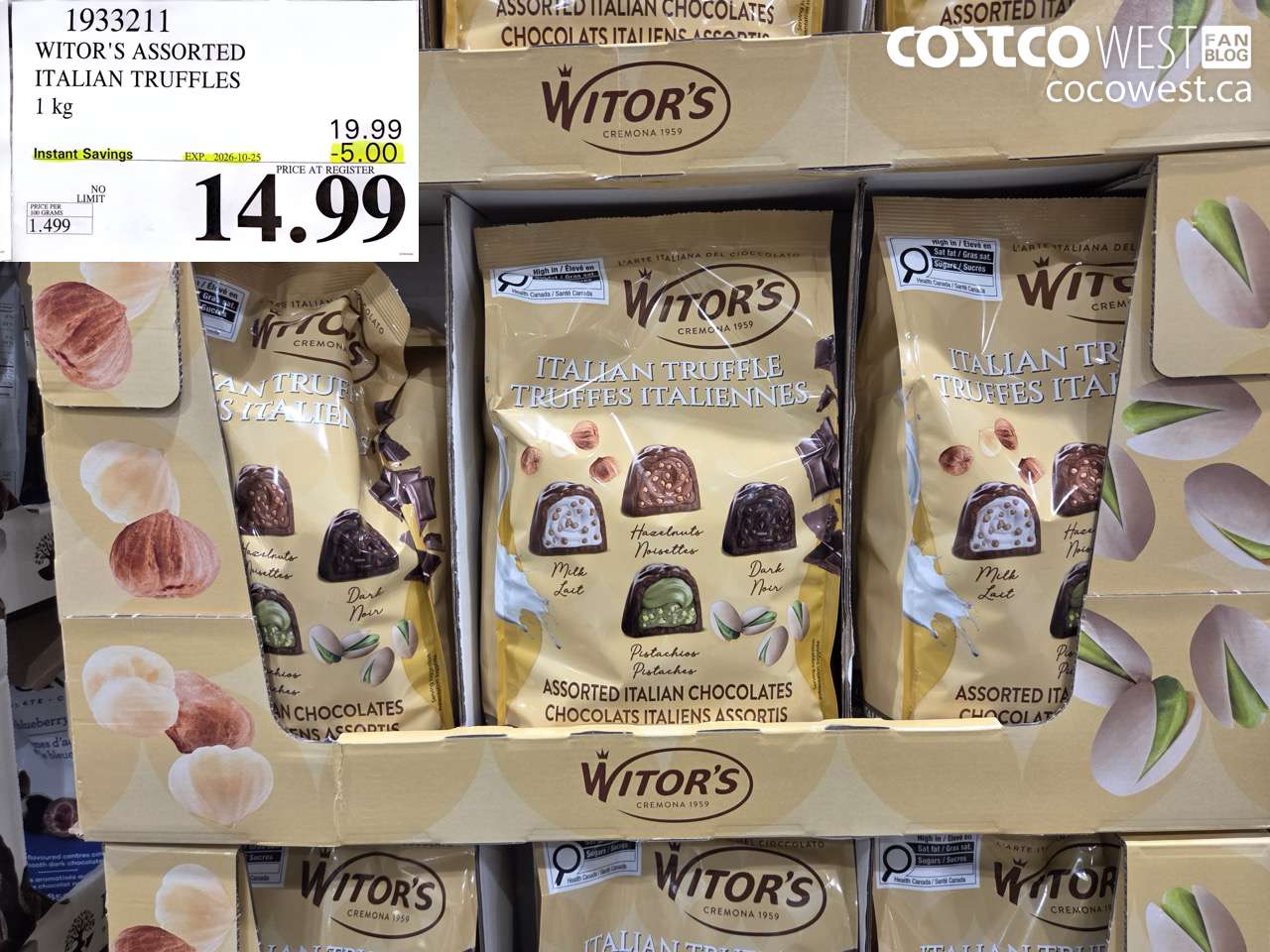 1933211 WITOR'S ASSORTED ITALIAN TRUFFLES 1 KG ($5.00 INSTANT SAVINGS EXPIRES ON 2026-10-25) $14.99