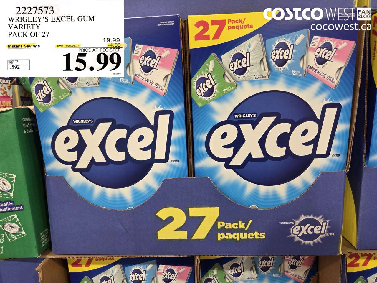 2227573 WRIGLEY'S EXCEL GUM VARIETY PACK OF 27 ($4.00 INSTANT SAVINGS EXPIRES ON 2026-09-13) $15.99