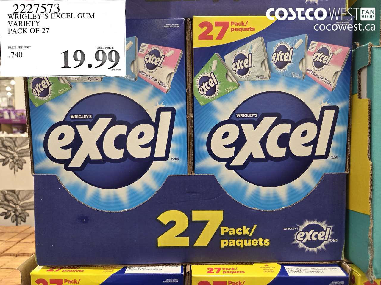 2227573 WRIGLEY'S EXCEL GUM VARIETY PACK OF 27 $19.99