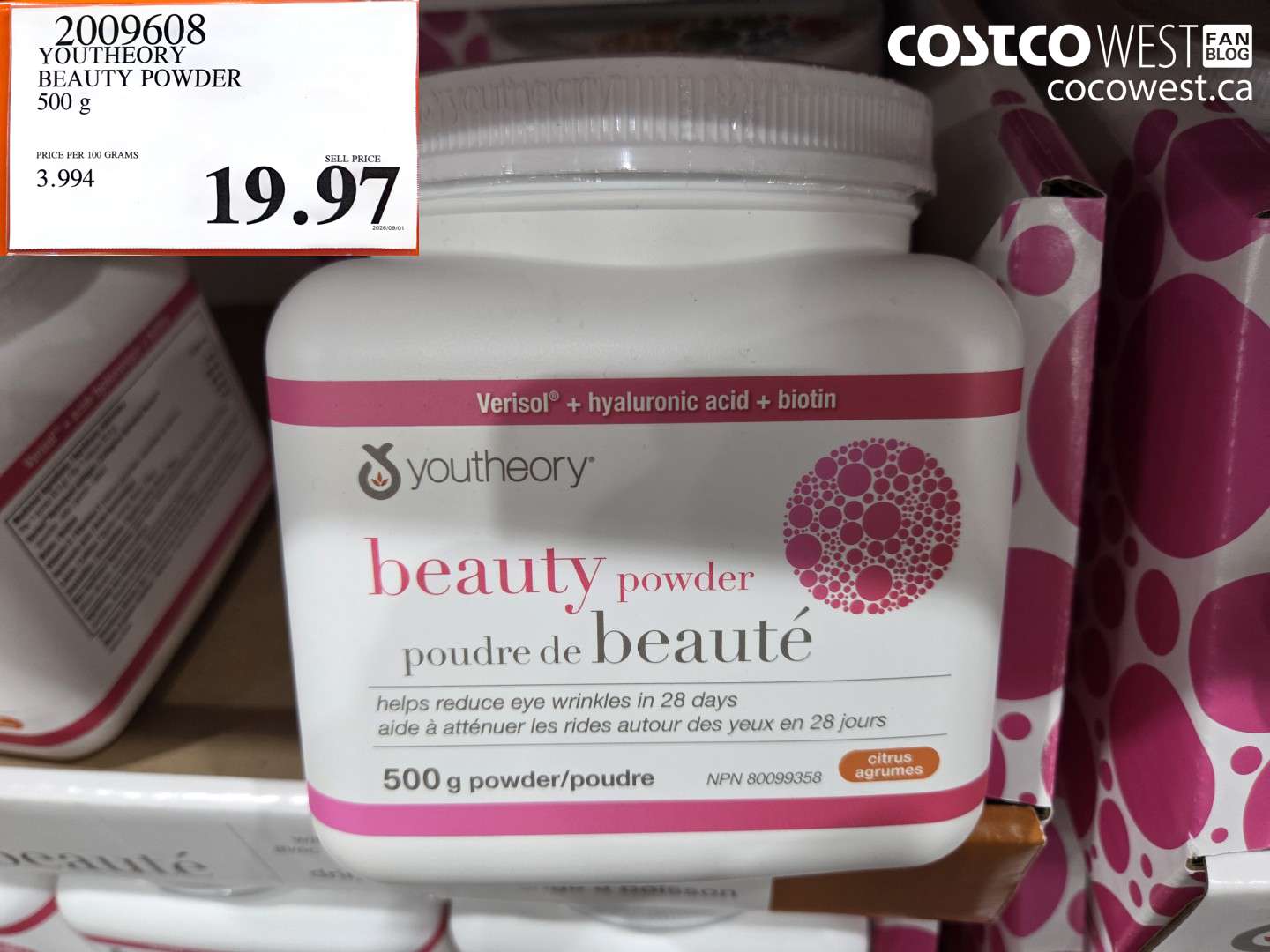 2009608 YOUTHEORY BEAUTY POWDER 500 G $19.97