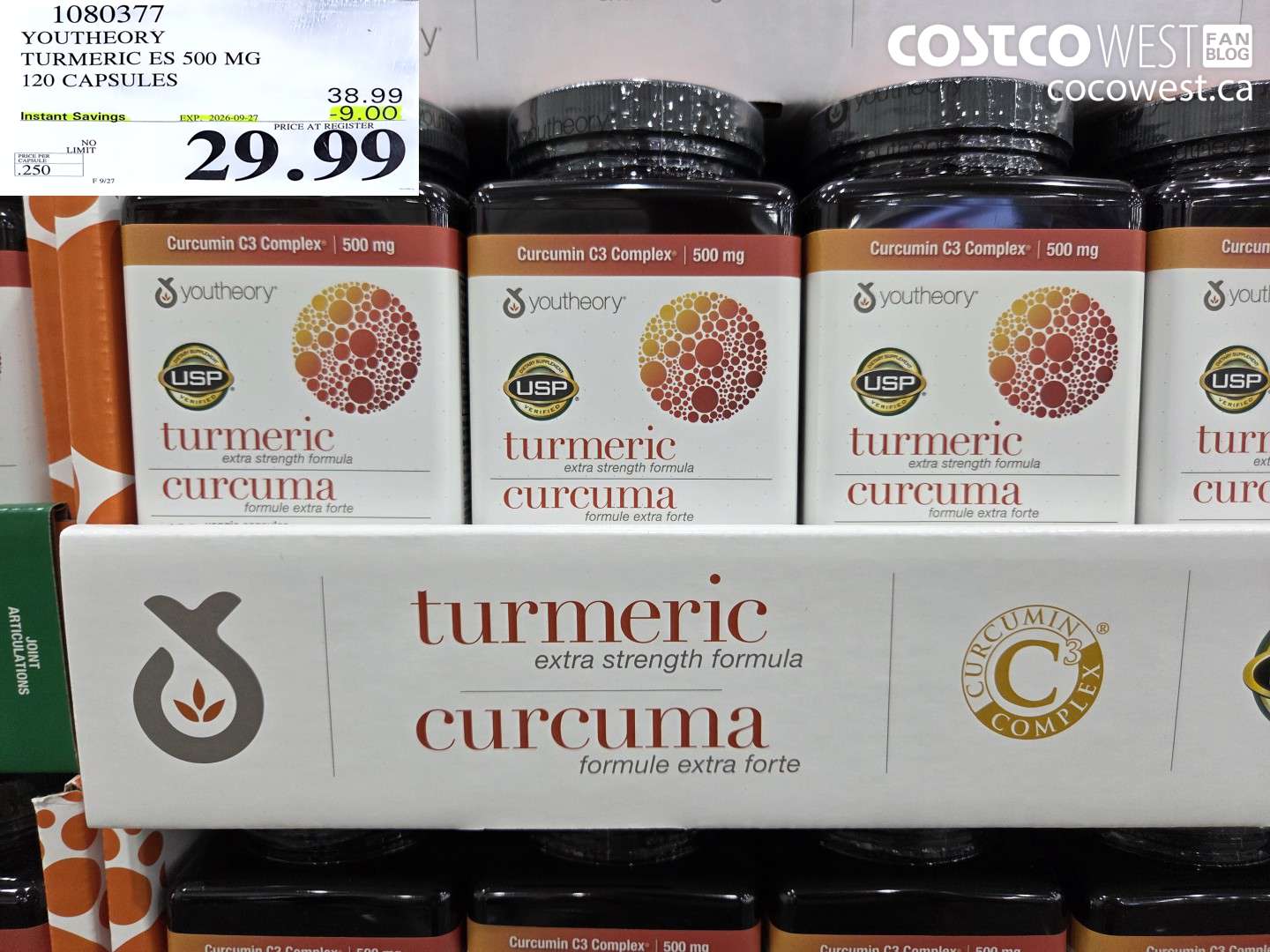 1080377 YOUTHEORY TURMERIC ES 500 MG 120 CAPSULES ($9.00 INSTANT SAVINGS EXPIRES ON 2026-09-27) $29.99