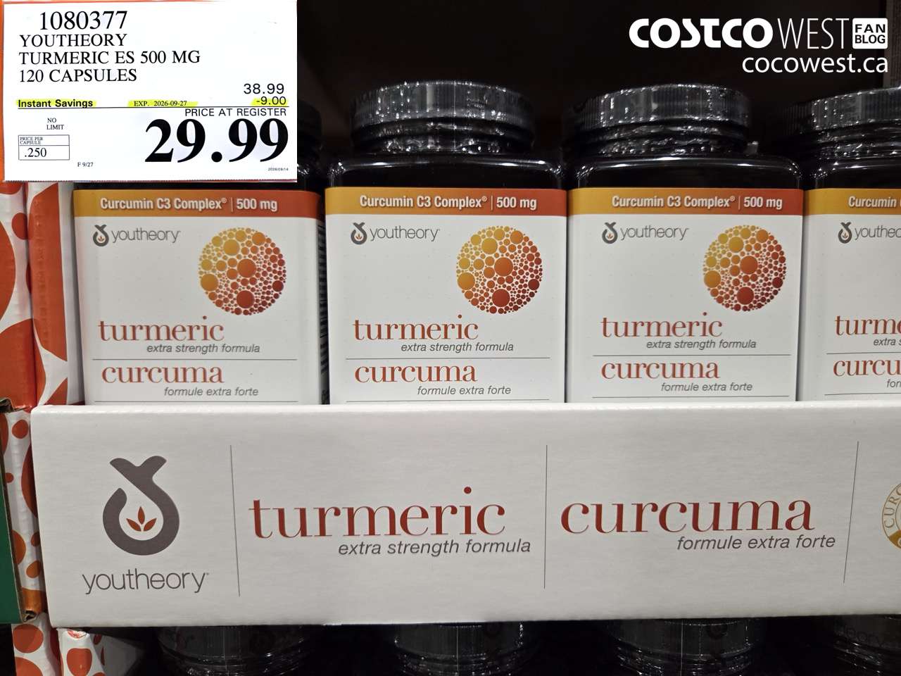 1080377 YOUTHEORY TURMERIC ES 500 MG 120 CAPSULES ($9.00 INSTANT SAVINGS EXPIRES ON 2026-09-27) $29.99