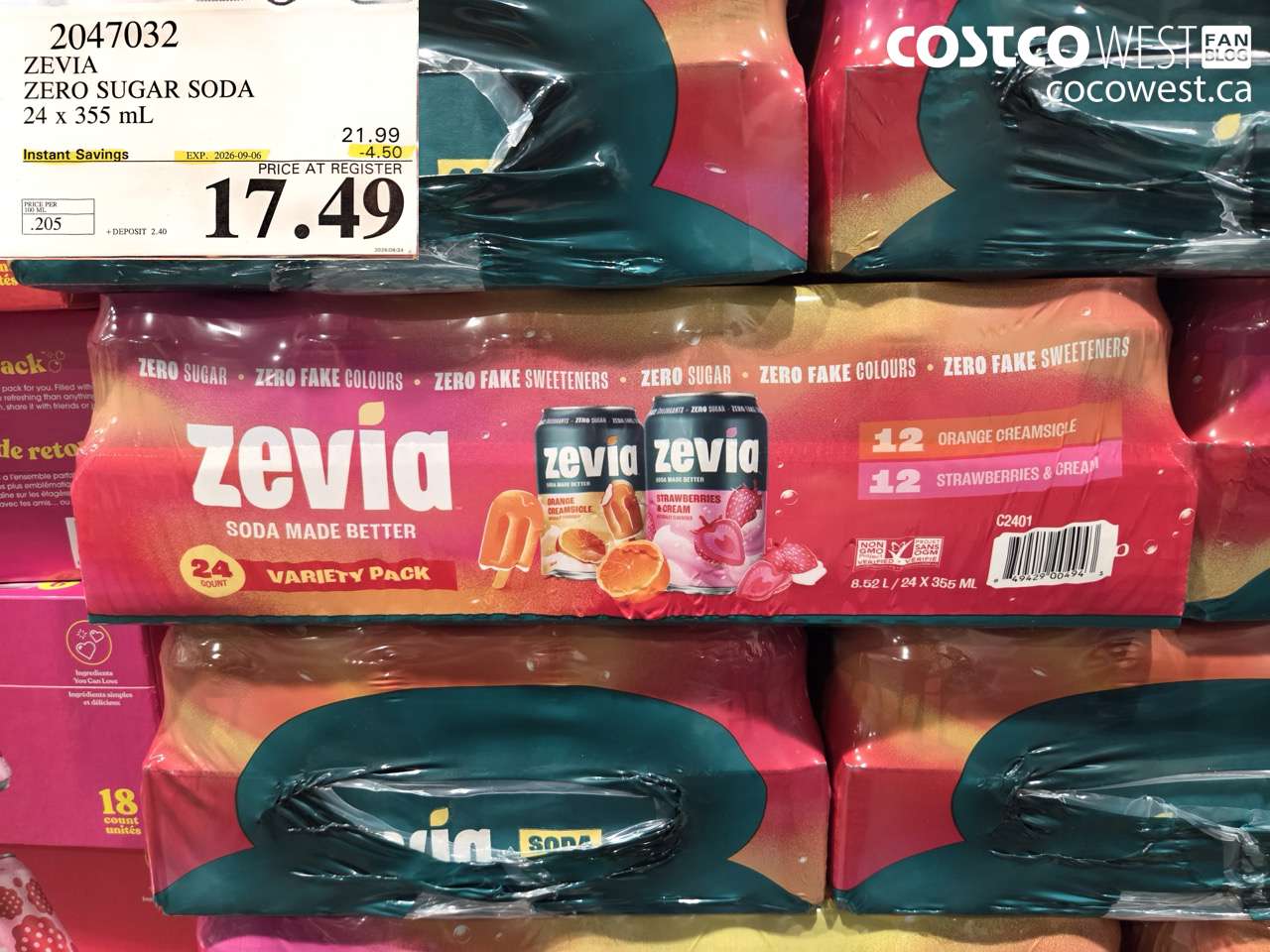 2047032 ZEVIA ZERO SUGAR SODA 24 X 355 ML ($4.50 INSTANT SAVINGS EXPIRES ON 2026-09-06) $17.49