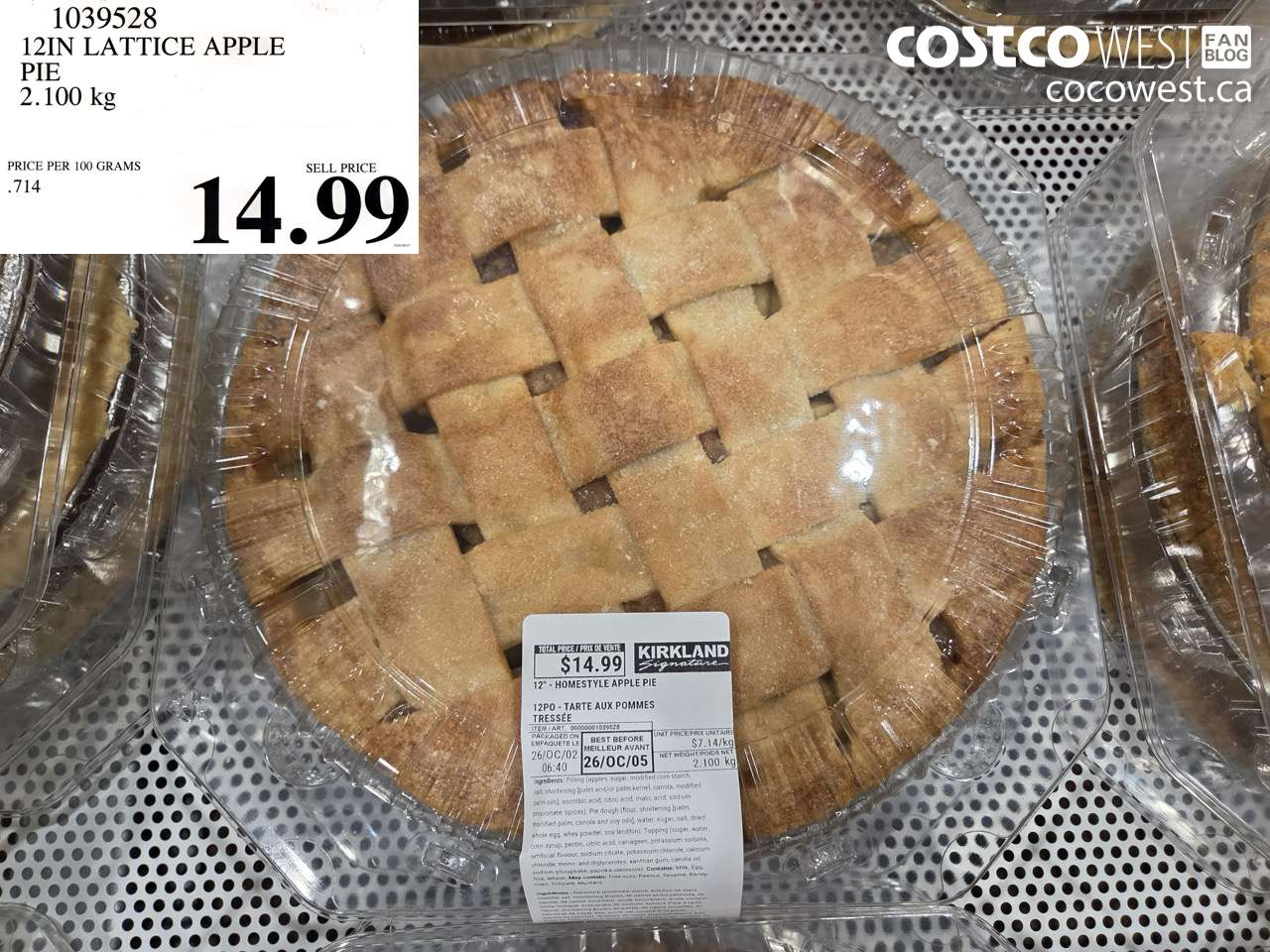 1039528 12IN LATTICE APPLE PIE 2.100 KG $14.99