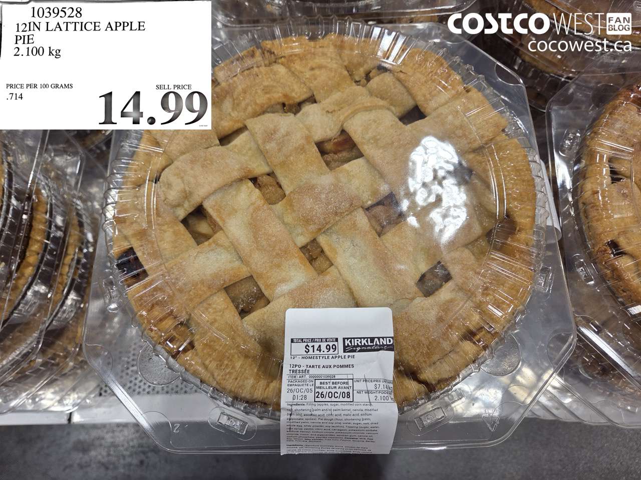 1039528 12IN LATTICE APPLE PIE 2.100 KG $14.99