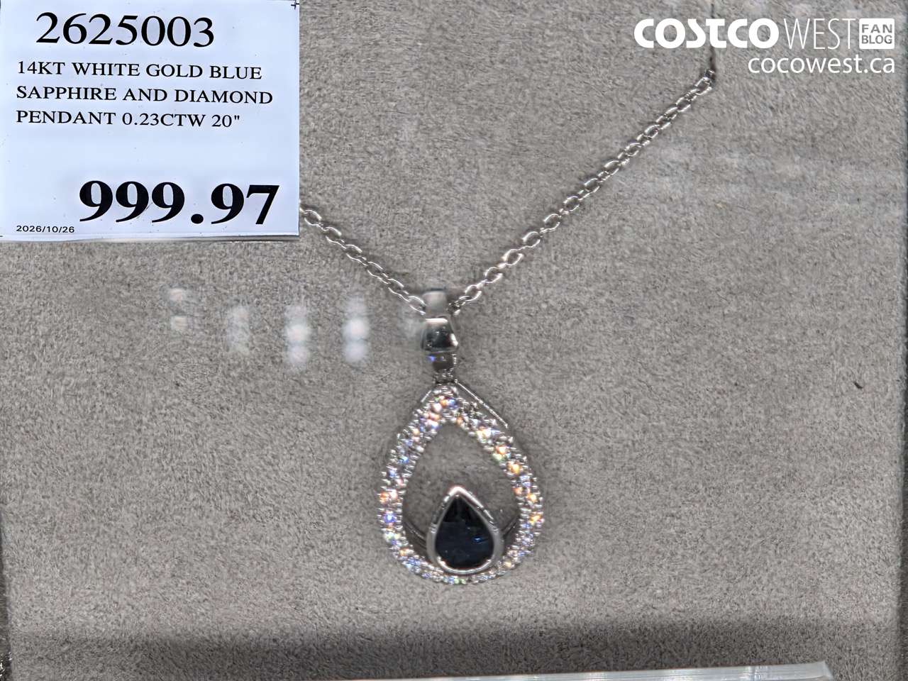 2625003 14KT WHITE GOLD BLUE SAPPHIRE AND DIAMOND PENDANT 0.23CTW 20