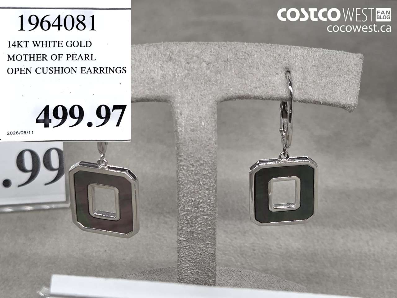 1964081 14KT WHITE GOLD MOTHER OF PEARL OPEN CUSHION EARRINGS $499.97
