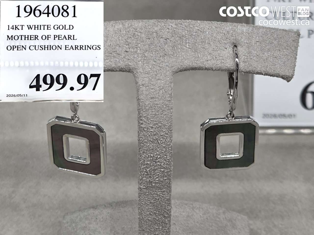 1964081 14KT WHITE GOLD MOTHER OF PEARL OPEN CUSHION EARRINGS $499.97