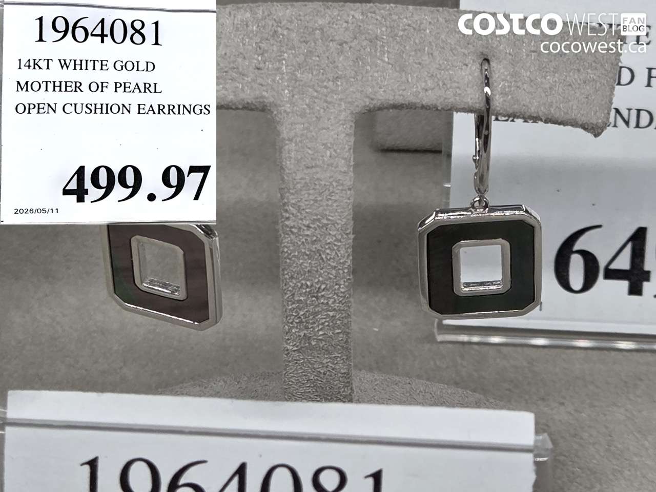 1964081 14KT WHITE GOLD MOTHER OF PEARL OPEN CUSHION EARRINGS $499.97