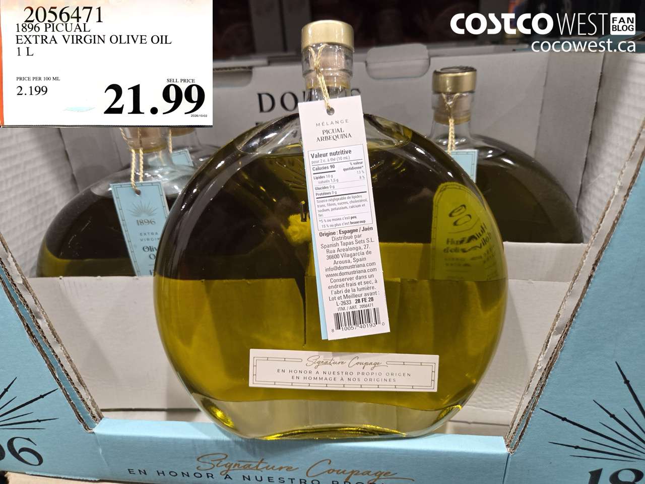 2056471 1896 PICUAL EXTRA VIRGIN OLIVE OIL 1 L $21.99