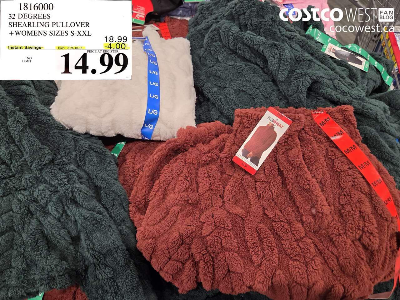 1816000 32 DEGREES SHEARLING PULLOVER + WOMENS SIZES S-XXL ($4.00 INSTANT SAVINGS EXPIRES ON 2026-10-18) $14.99