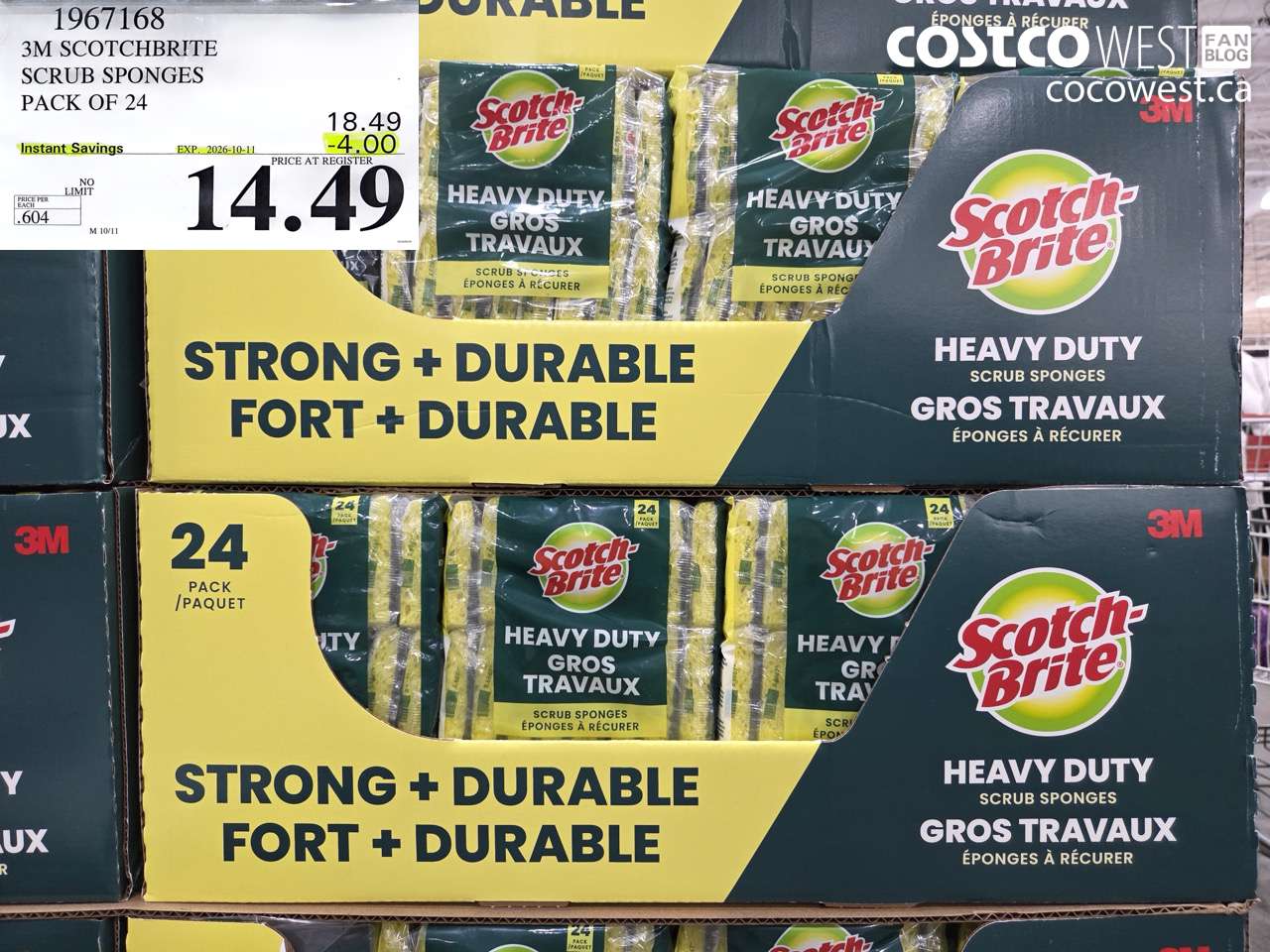 1967168 3M SCOTCHBRITE SCRUB SPONGES PACK OF 24 ($4.00 INSTANT SAVINGS EXPIRES ON 2026-10-11) $14.49