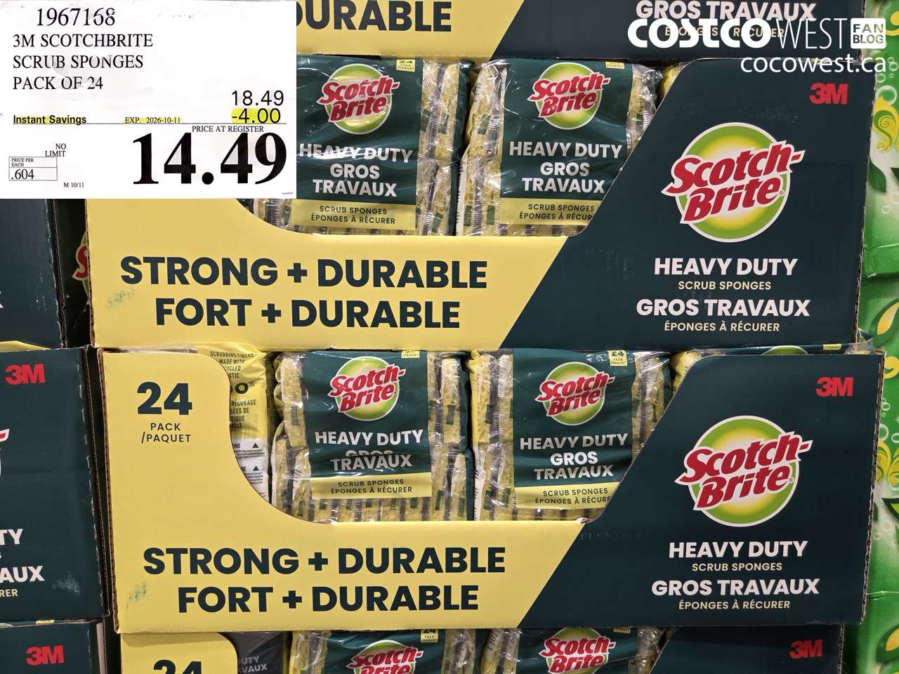 1967168 3M SCOTCHBRITE SCRUB SPONGES PACK OF 24 ($4.00 INSTANT SAVINGS EXPIRES ON 2026-10-11) $14.49