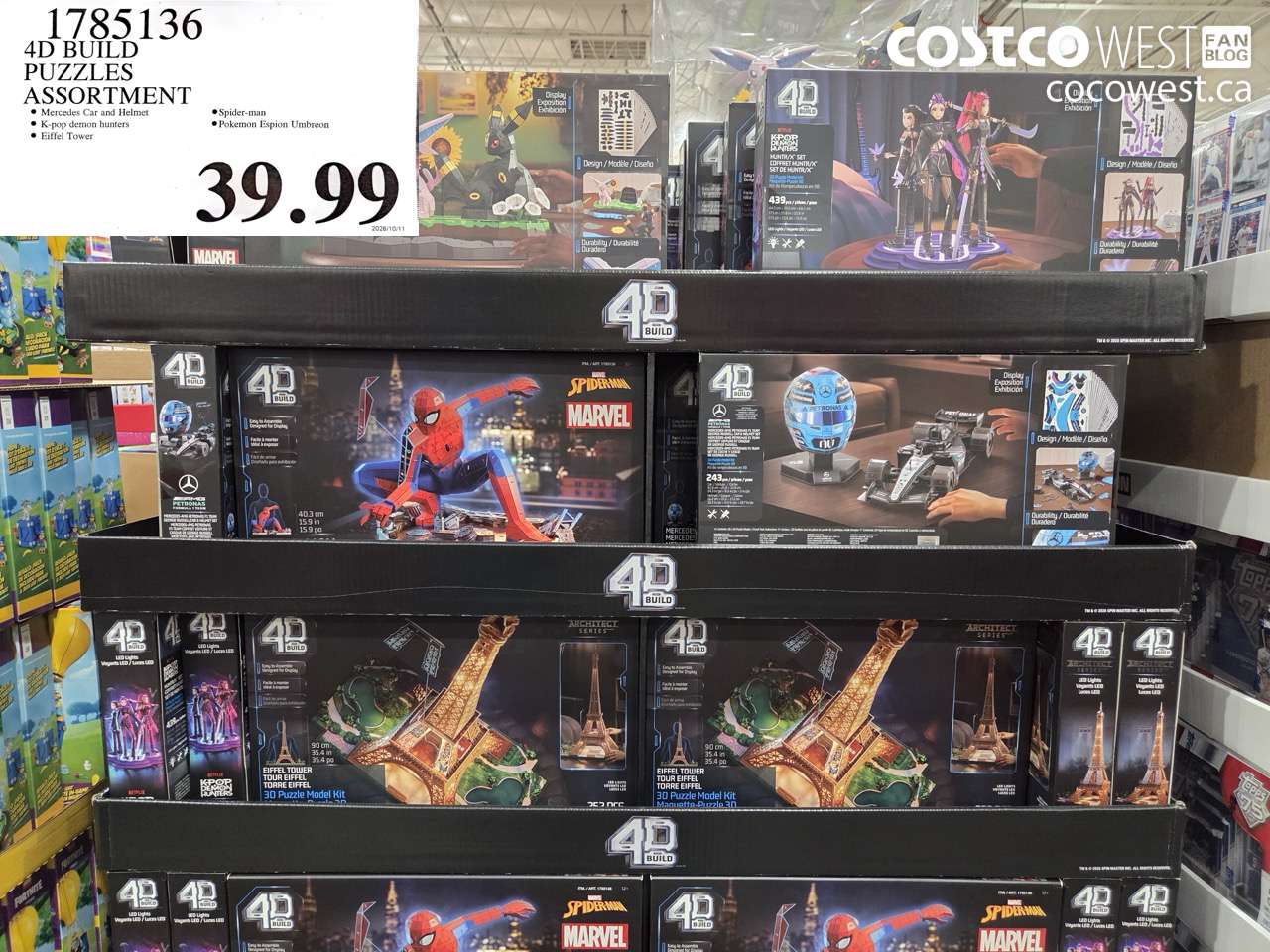 1785136 4D BUILD PUZZLES ASSORTMENT $39.99