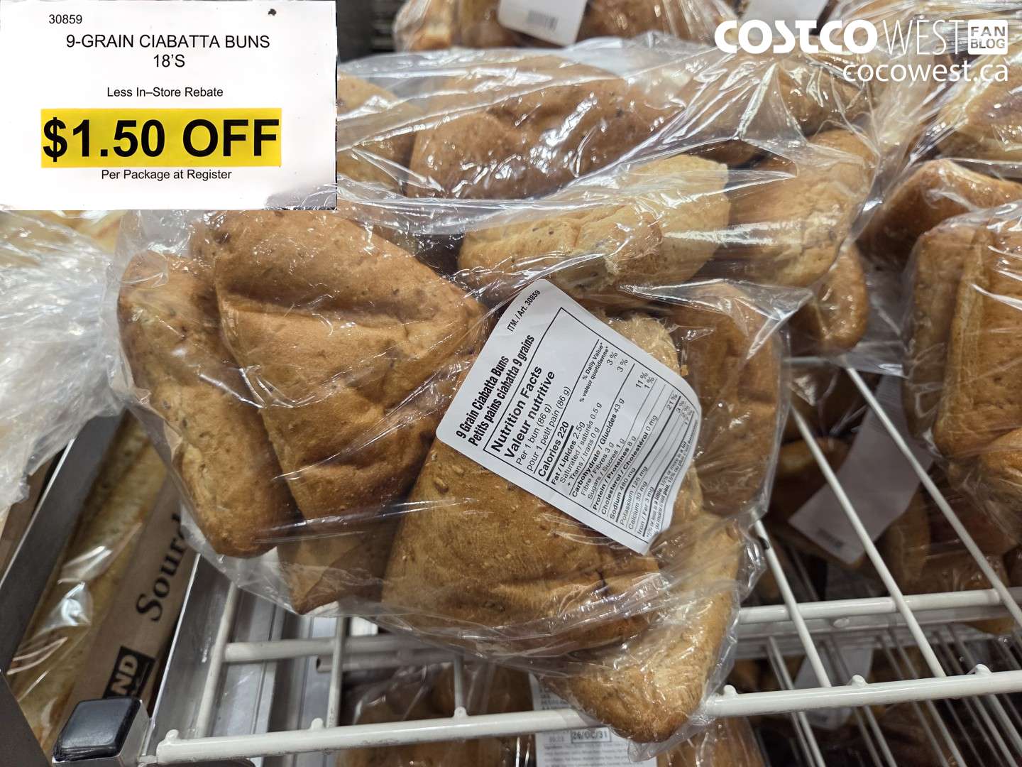 30859 9-GRAIN CIABATTA BUNS 18'S ($1.50 INSTANT SAVINGS)