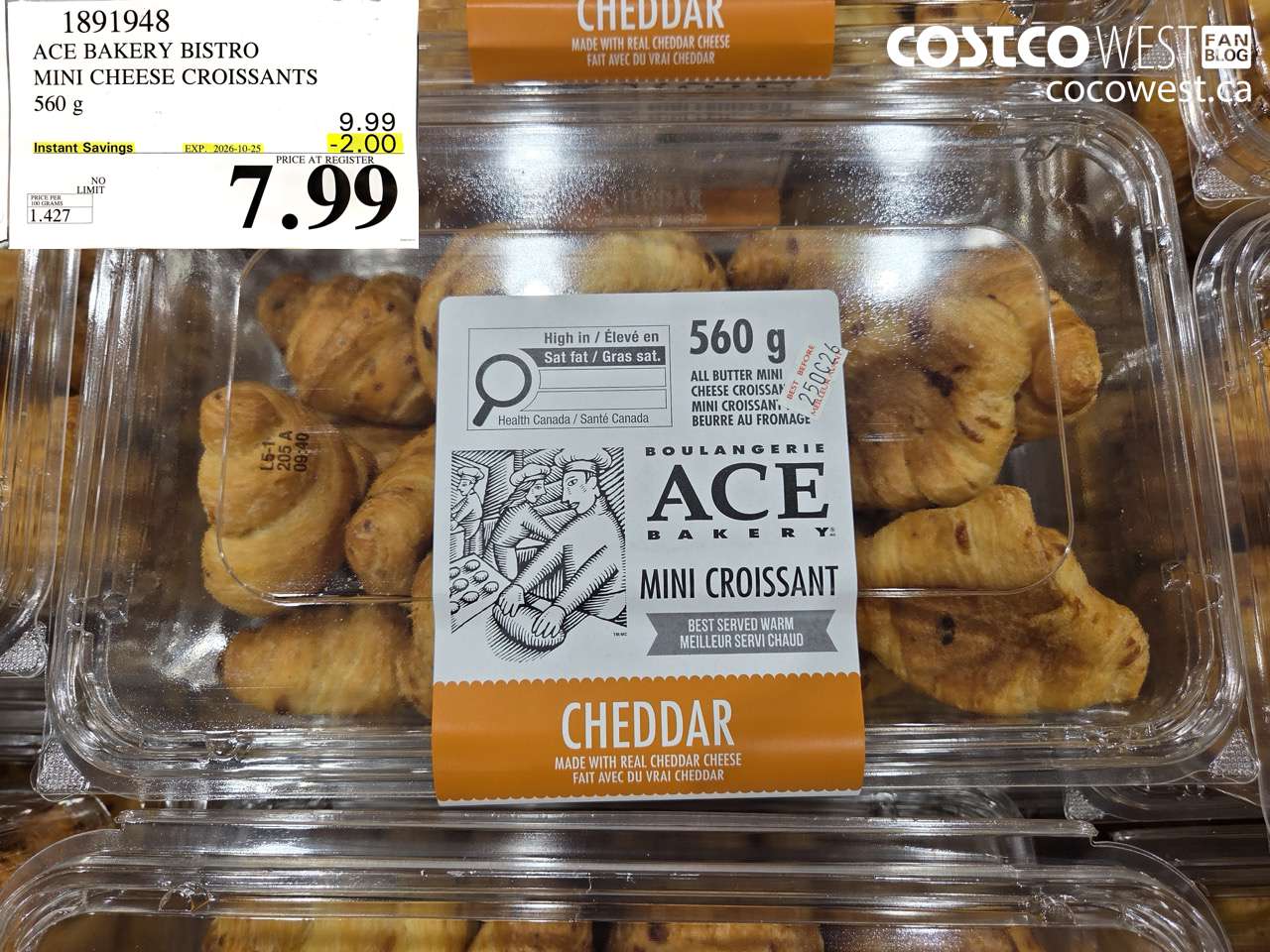 1891948 ACE BAKERY BISTRO MINI CHEESE CROISSANTS 560 G ($2.00 INSTANT SAVINGS EXPIRES ON 2026-10-25) $7.99