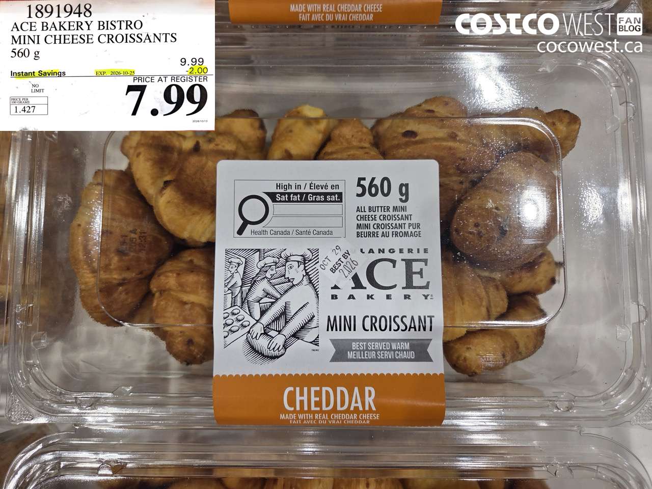 1891948 ACE BAKERY BISTRO MINI CHEESE CROISSANTS 560 G ($2.00 INSTANT SAVINGS EXPIRES ON 2026-10-25) $7.99