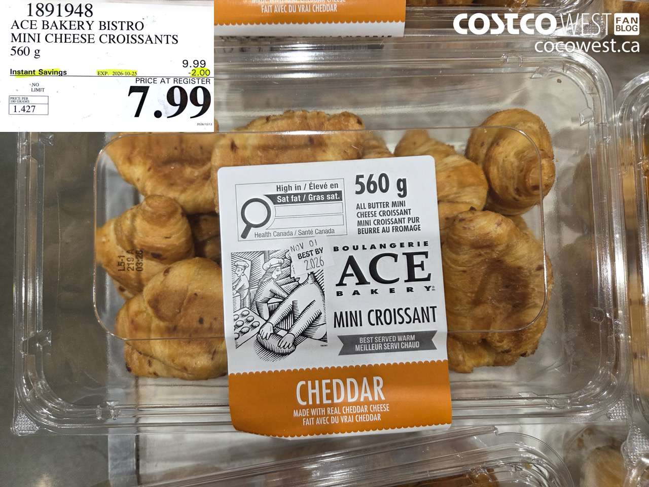 1891948 ACE BAKERY BISTRO MINI CHEESE CROISSANTS 560 G ($2.00 INSTANT SAVINGS EXPIRES ON 2026-10-25) $7.99