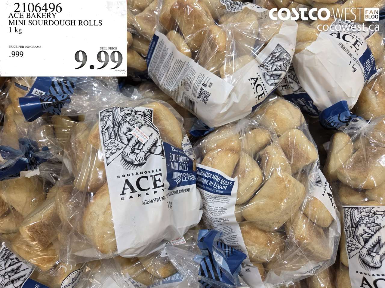 2106496 ACE BAKERY MINI SOURDOUGH ROLLS 1 KG $9.99