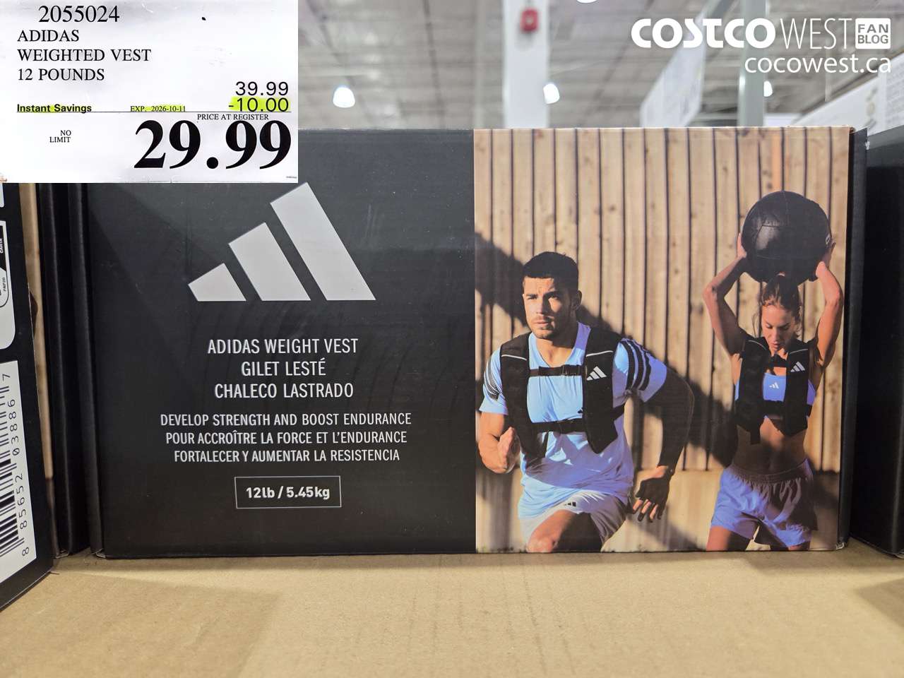 2055024 ADIDAS WEIGHTED VEST 12 POUNDS ($10.00 INSTANT SAVINGS EXPIRES ON 2026-10-11) $29.99