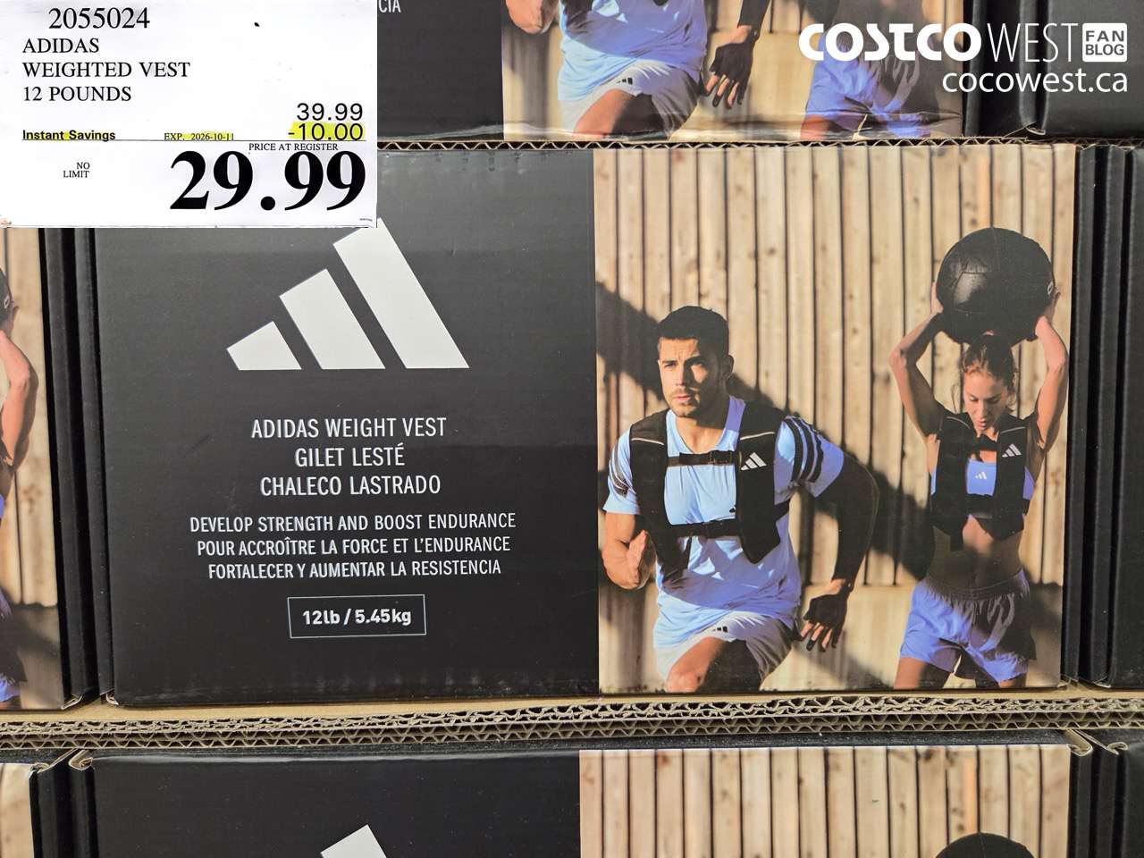 2055024 ADIDAS WEIGHTED VEST 12 POUNDS ($10.00 INSTANT SAVINGS EXPIRES ON 2026-10-11) $29.99