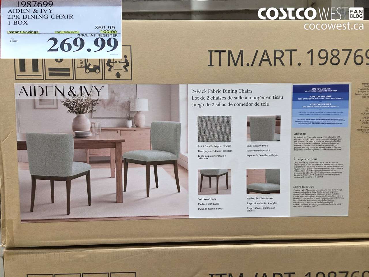 1987699 AIDEN & IVY 2PK DINING CHAIR 1 BOX ($100.00 INSTANT SAVINGS EXPIRES ON 2026-10-25) $269.99