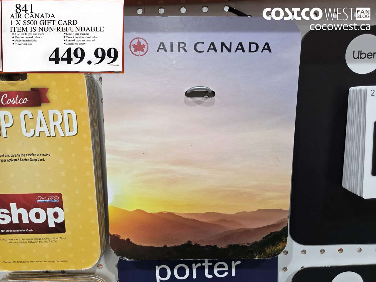 841 AIR CANADA 1 X $500 GIFT CARD ITEM IS NON-REFUNDABLE $449.99