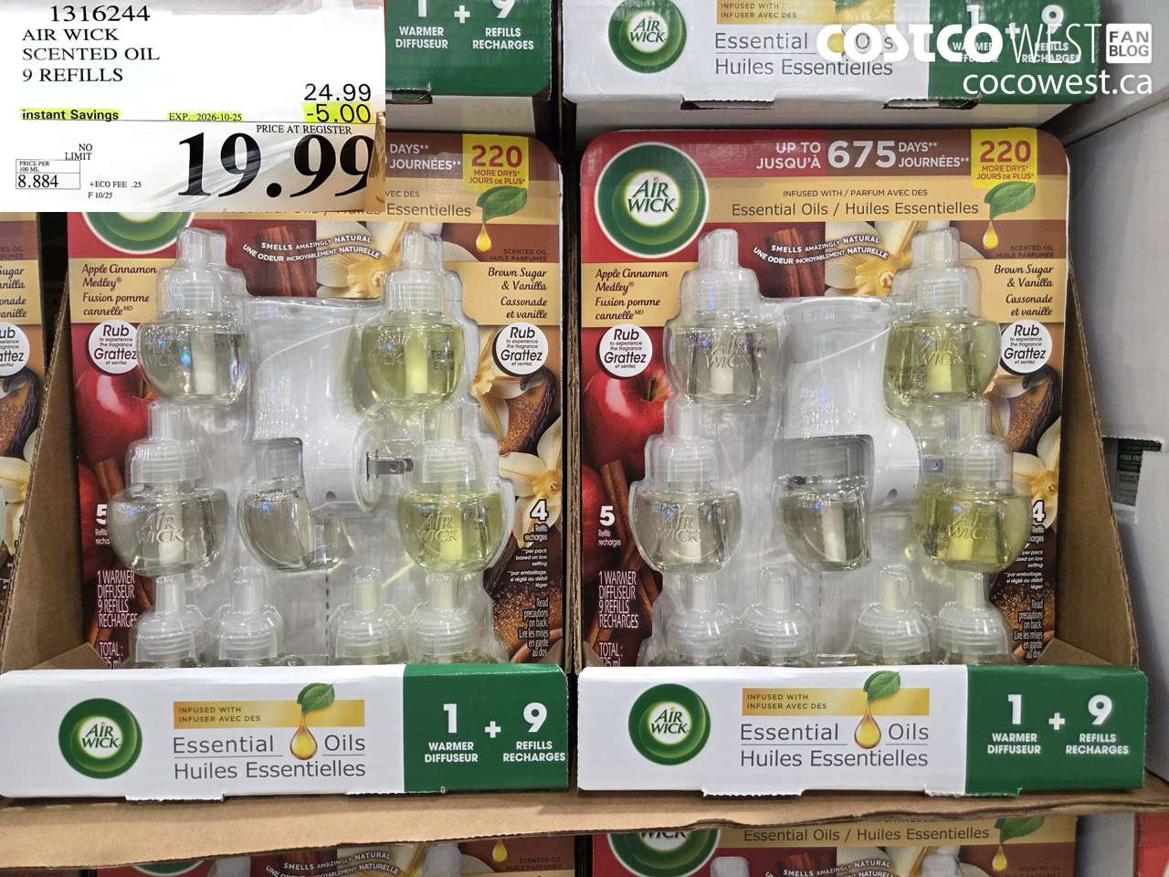 1316244 AIR WICK SCENTED OIL 9 REFILLS ($5.00 INSTANT SAVINGS EXPIRES ON 2026-10-25) $19.99