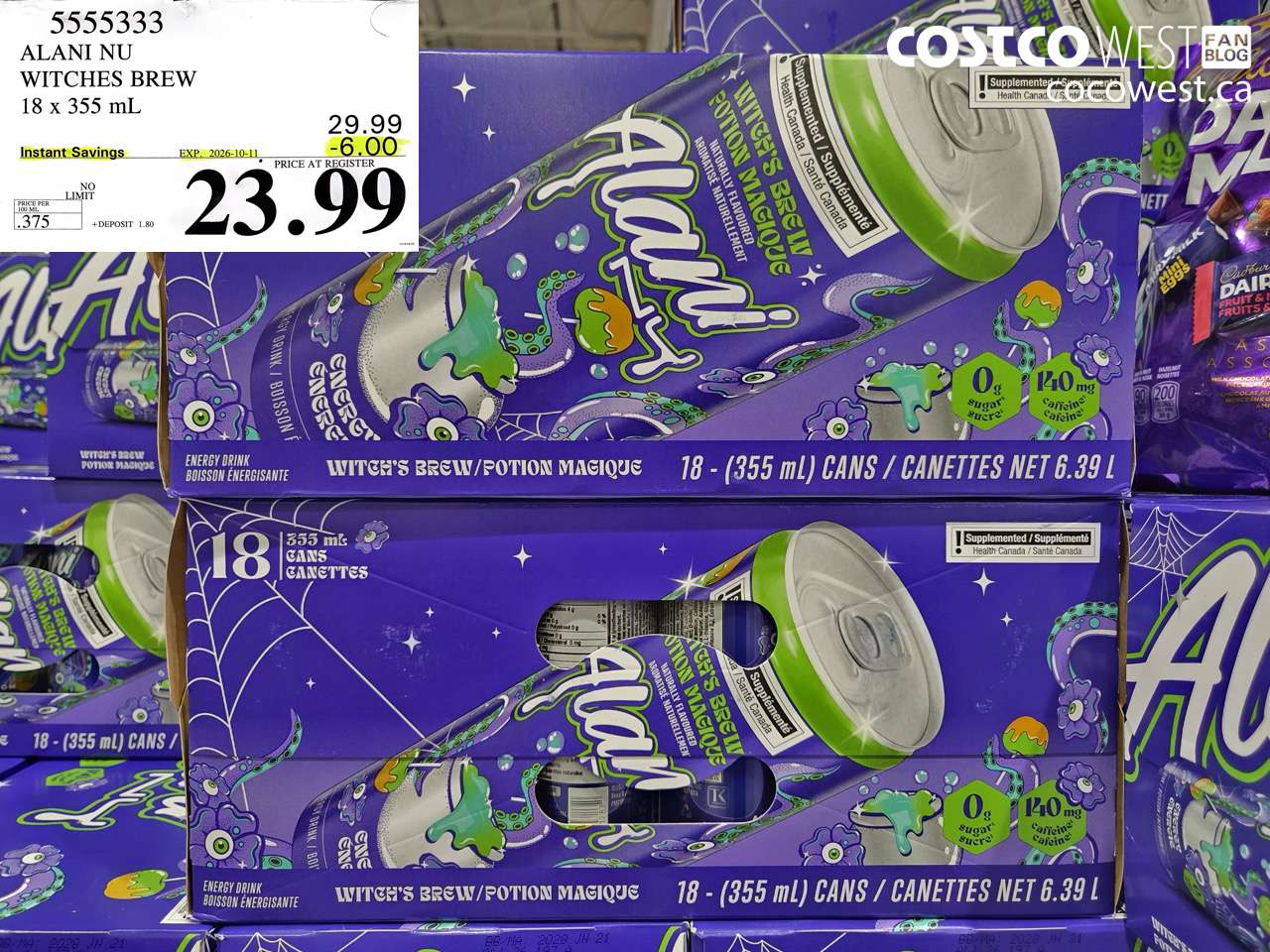 5555333 ALANI NU WITCHES BREW 18 X 355 ML ($6.00 INSTANT SAVINGS EXPIRES ON 2026-10-11) $23.99