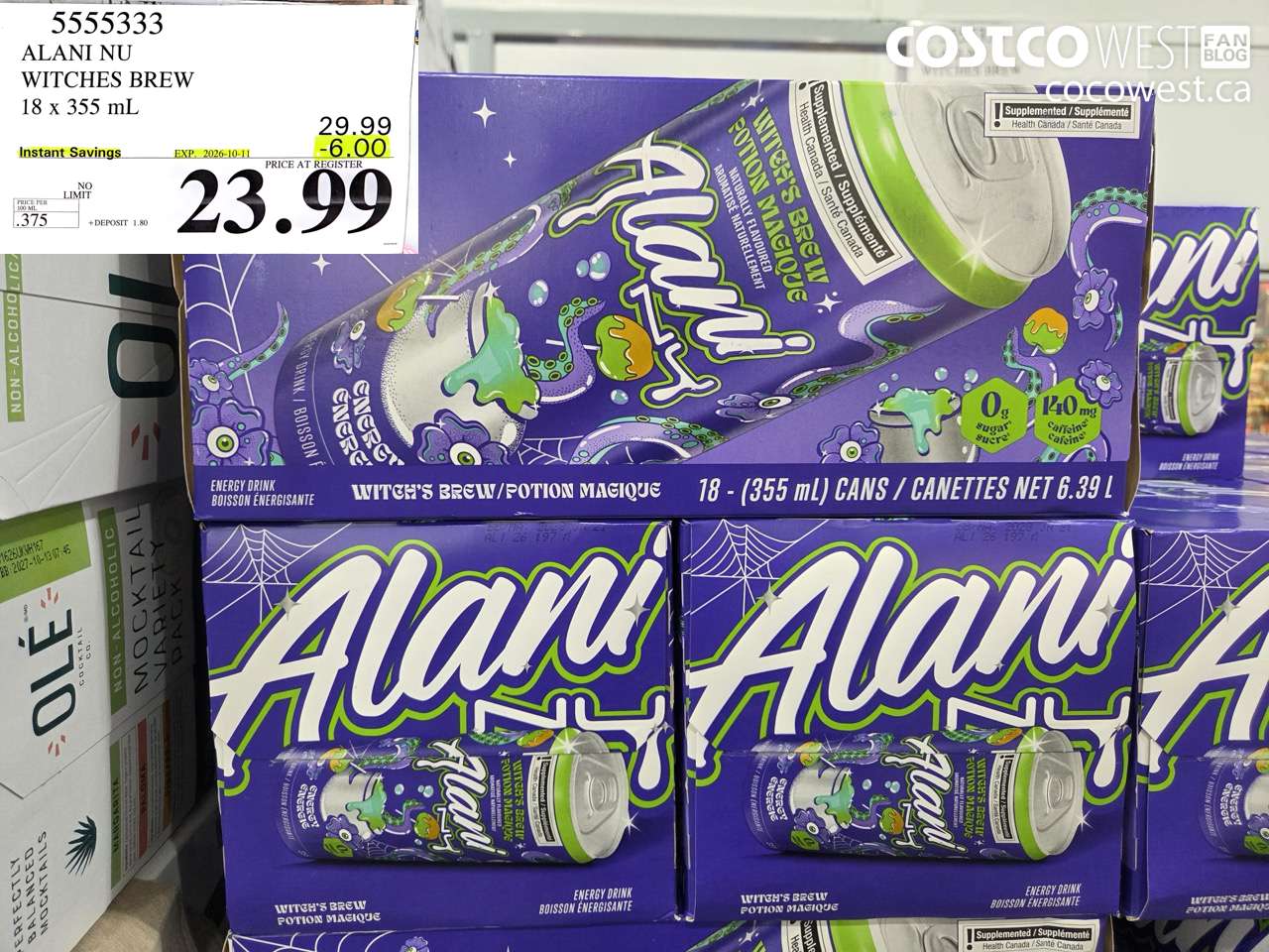 5555333 ALANI NU WITCHES BREW 18 X 355 ML ($6.00 INSTANT SAVINGS EXPIRES ON 2026-10-11) $23.99