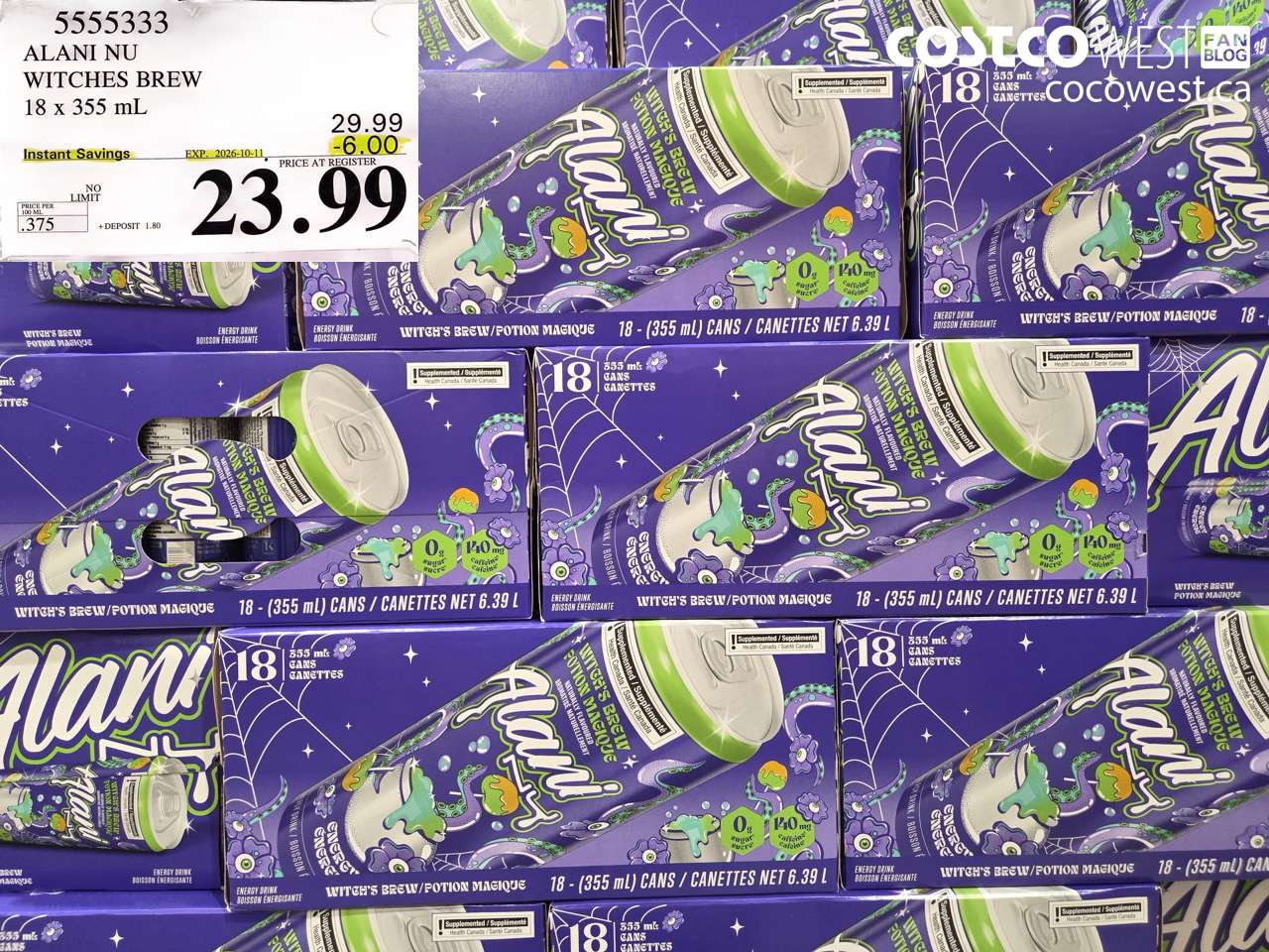 5555333 ALANI NU WITCHES BREW 18 X 355 ML ($6.00 INSTANT SAVINGS EXPIRES ON 2026-10-11) $23.99