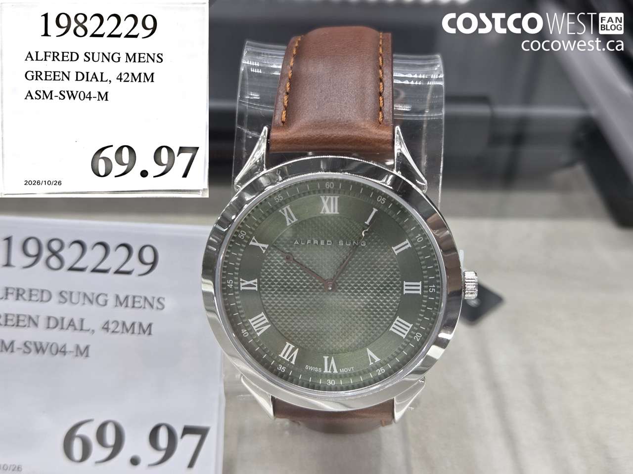 1982229 ALFRED SUNG MENS GREEN DIAL, 42MM ASM-SW04-M $69.97