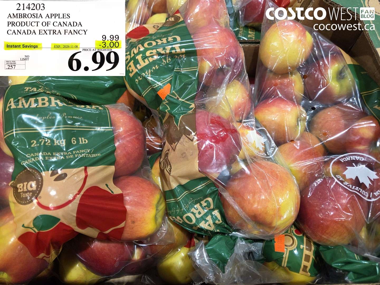 214203 AMBROSIA APPLES PRODUCT OF CANADA CANADA EXTRA FANCY ($3.00 INSTANT SAVINGS EXPIRES ON 2026-11-08) $6.99